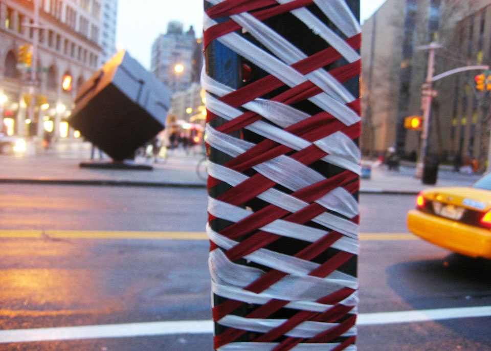 Woven sign post at Astor Place